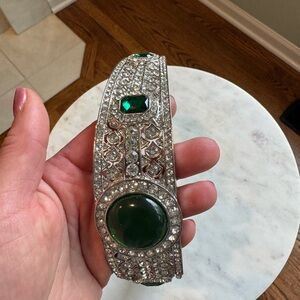 Silver and Green Hair Accessory with Art Deco Design